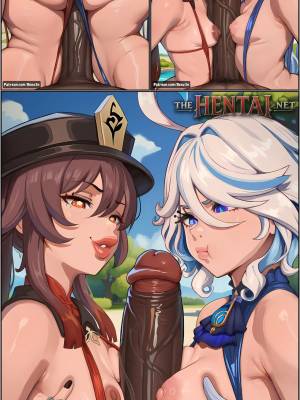 Furina And Hu Tao, Tag Team Threesome Hentai pt-br 07