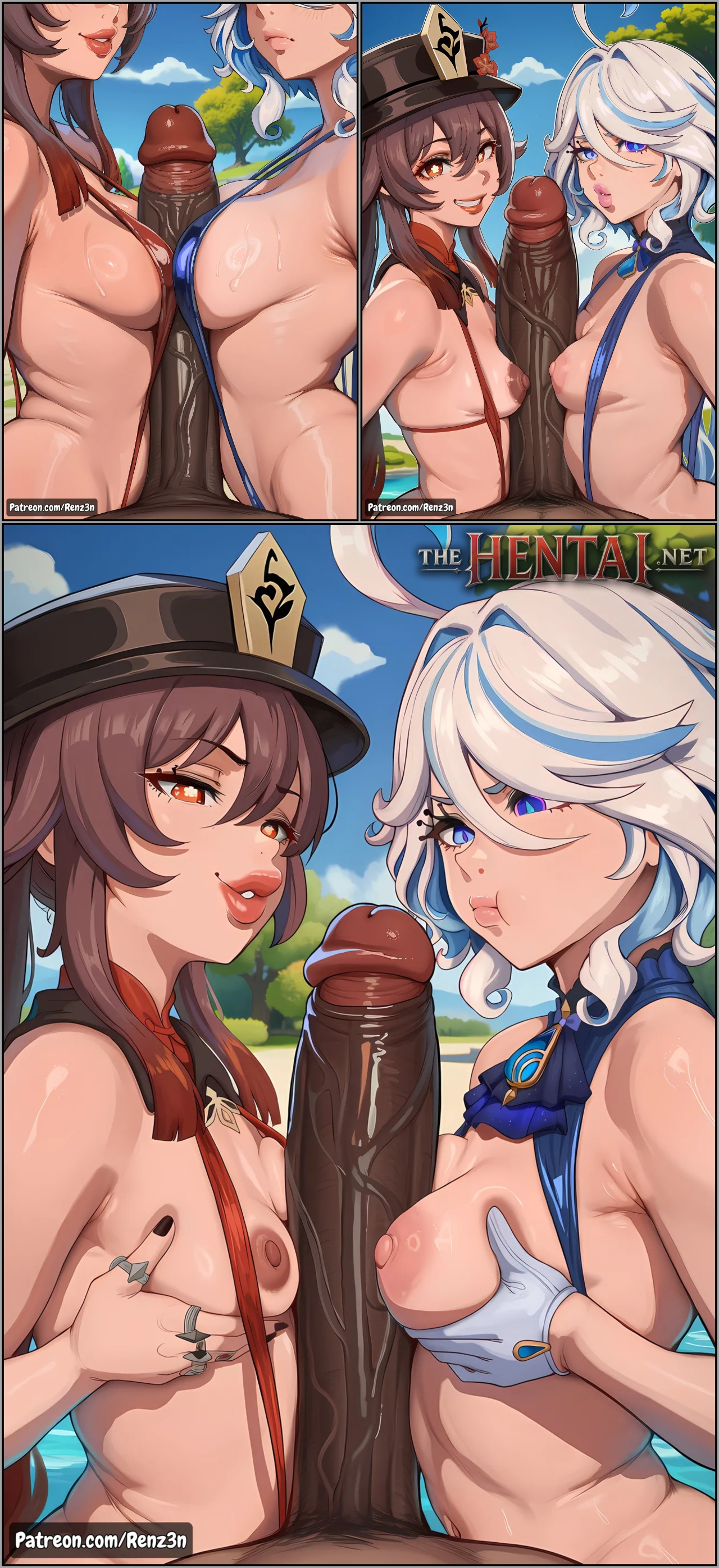 Furina And Hu Tao, Tag Team Threesome Hentai pt-br 07